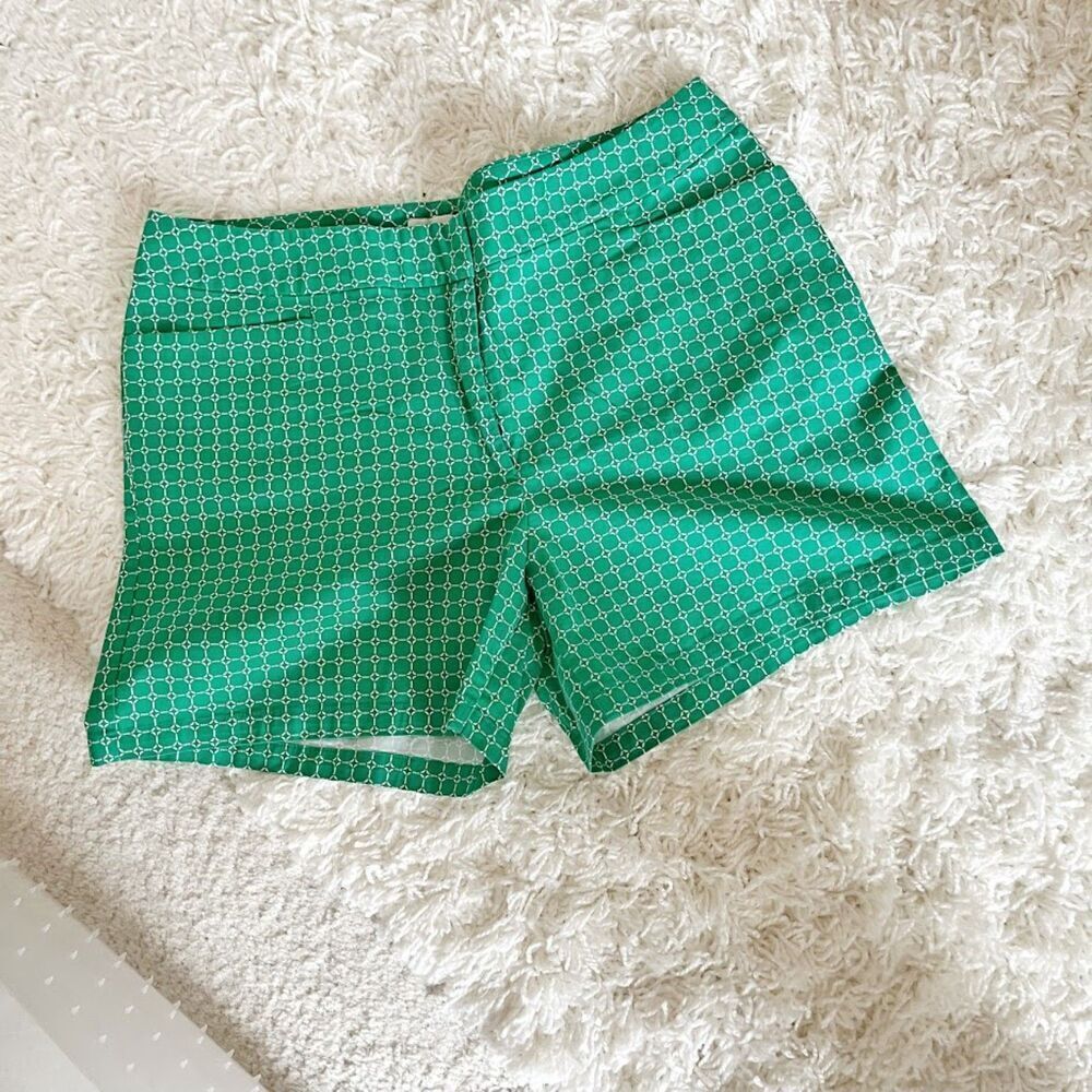 Talbots 5" Hexagon Print Green Hi Rise Pocket Cotton Spandex Walking Shorts